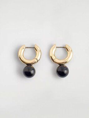 NWT COS Beaded Huggie Hoop Earrings Black/Gold